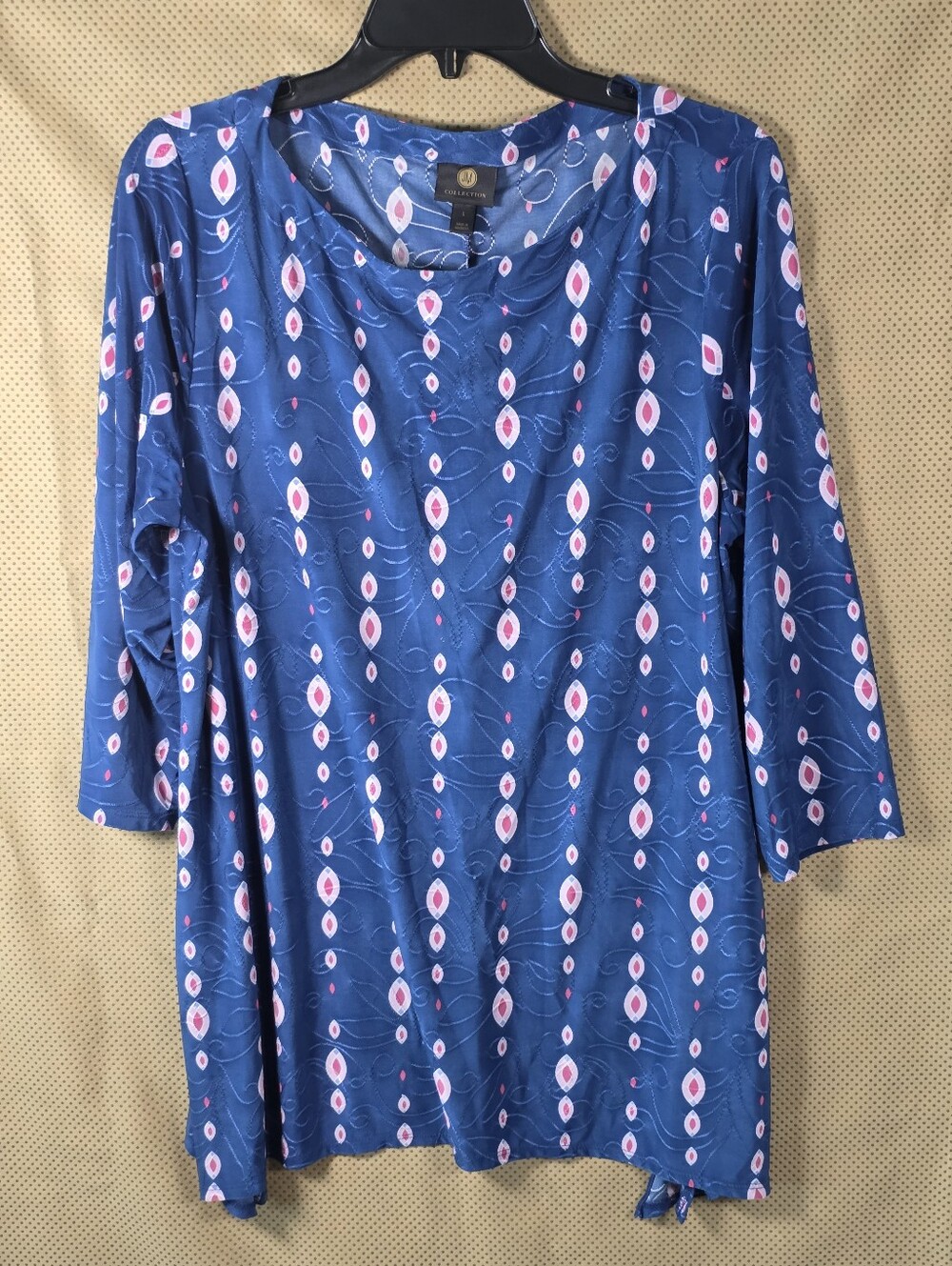 Collection Women L Blue Pink Geometric Print Tunic Top 3/4 Sleeve Stretch